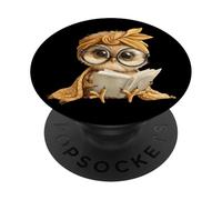Bébé Hibou Livre Ouvert Lecture Oiseau Graphique Portrait Arc Rond PopSockets PopGrip Adhésif