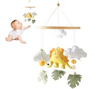 Bébé Mobile Bois Carillons Dinosaure, Mobile Lit Bébé Boule Feutre Nuages Feuille, Bois Berceau Bébé Jouet, Dinosaure Cloche de Lit Garçon Fille Nouveau-né, Décoration de Lit Bébé, Type 3