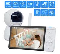 Bébé moniteur vidéo sans fil , 5,0 pouces batterie écran IPS avec baby-sitter PTZ Caméra bidirectionnelle VOX batterie 5000mAh