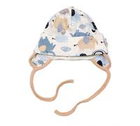 Bébé Nellys Bonnet en coton avec attache, éléphants, beige/bleu, taille 62/68
