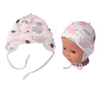Bébé Nellys Bonnet en coton avec cravate, éléphants, rose, garniture grise