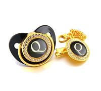 Bébé Noir Sucette Nom Initiales Lettre Bling De Luxe Dummy Tétine avec Chaîne Clips pour 0-18M, Sucettes et Accessoires