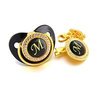 Bébé Noir Sucette Nom Initiales Lettre Bling De Luxe Dummy Tétine avec Chaîne Clips pour 0-18M, Sucettes et Accessoires