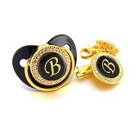 Bébé Noir Sucette Nom Initiales Lettre Bling De Luxe Dummy Tétine avec Chaîne Clips pour 0-18M, Sucettes et Accessoires