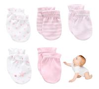 Bébé Non Scratch Mittens 5 paires 5 motifs de coton lâche bébé mittens 0-6 mois Gants nouveau-nés lavables confortables doux pour les filles..
