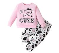 Bébé nouveau-né garçon tout-petit fille manches longues dessin animé vache imprimé tops pantalons deux pièces tenues décontractées ensemble pour enfants vêtements bébé costume, Rose, 4-5 ans