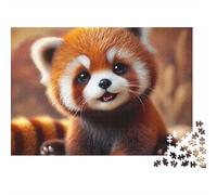 Bébé Panda Roux Mignon Puzzle Cadeau Saint-Valentin 1000 Pièces pour Adultes Doux Panda Roux Assis sur Couverture Premium Robuste Haute Qualité Vibrant Stimulant Anti-Stress 38x26cm/1000pcs