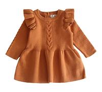 Bébé Petites Fille Manches Longues Pullover Robe Tricot l'hiver Automne Robes Chemise Ebouriffé Marron,3-6 Mois