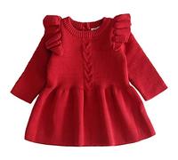 Bébé Petites Fille Manches Longues Pullover Robe Tricot l'hiver Automne Robes Chemise Rouge,6-9 Mois