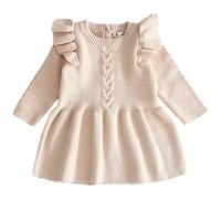 Bébé Petites Fille Manches Longues Pullover Robe Tricot l'hiver Automne Robes Chemise Volant en Amande,12-18 Mois