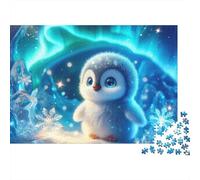 Bébé Pingouin Mignon Puzzle Stimulation Mentale 1000 Pièces pour Adultes Petit Hibou Blanc sous Aurores Boréales Magiques Premium Robuste Stimulant Anti-Stress 38x26cm/1000pcs