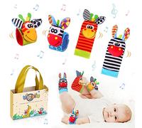 Bébé Poignet et Chaussettes Hochet Animaux Ensemble Jouets et Cadeau de Développement Sensoriel et Eveil pour Infantino Nouveau-Né Tout-petit 4 Pcs