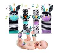 Bébé Poignet et Chaussettes Hochet Jouets,4 pièces Hochet Pied et Poignet Coffret Hochets pour pieds,poignets et chevilles pour bébé