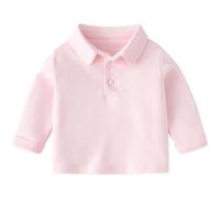 Bébé Polo Basic Manches Longues Casual Garçons Filles Polo T-Shirt Enfants Button Down Col Rabattu Respirant Hauts Solides, Rose Clair 110