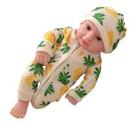 Bébé Poupée Reborn 30cm Blanc Poupée Vinyle Souple Poupée Reborn avec vêtements et Chapeaux Poupée Aux Yeux Bruns Jouet de Poupée Lavable à Corps pour Enfants Cadeau d'anniversaire