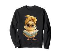 Bébé Poussin Livre Ouvert Lecture Oiseau Graphique Portrait Rond Sweatshirt