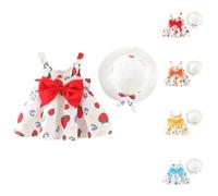Bébé Robe d'été décontractée pour Fille en Coton avec Chapeau 2pcs Ensemble Fraise Pois Fleur à Imprimé Noeud Papillon sans Manches Marige Princess Ceremonie Naissance