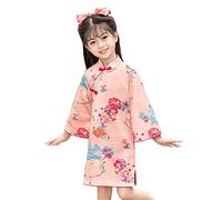 Bébé Robe Manches Longues Cheongsam Performance Printemps Fille Rétro Tang Robe Fille Style Ethnique Enfants Filles 152, Rose, 5-6 ans