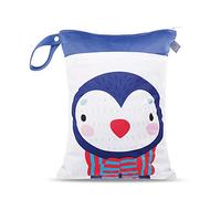 Bébé Sac à Couches Lavables,Réutilisable Sec et Humide, Treer Etanche Hangable Double Fermeture Eclair Mignonne Printing Organisateur de Couches pour Plage Piscine Voyage (30x40cm,manchot)