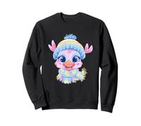Bébé Souriant élan Hiver Animal Portrait Graphique Pompon Bleu Sweatshirt