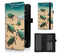 Bébé tortue Protège-carnet de chèques en cuir synthétique, porte-stylo, sangle élastique, 7.28 x 3.93 inch
