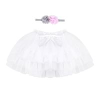 Bébé Tout-Petit Enfant Fille Tutu Jupe Princesse Mini Jupe Super Doux Tulle Jupe Taille Élastique Ballet Jupe avec Protège-Couche + Bandeau 1-2 Ans Mois, Blanc L