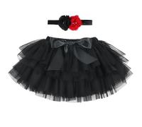 Bébé Tout-Petit Enfant Fille Tutu Jupe Princesse Mini Jupe Super Doux Tulle Jupe Taille Élastique Ballet Jupe avec Protège-Couche + Bandeau 2-3 Ans Mois, Noir XL