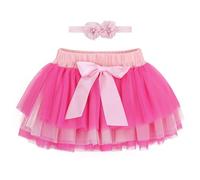 Bébé Tout-Petit Enfant Fille Tutu Princesse Mini Jupe Super Doux Tulle Taille Élastique Ballet avec Protège-Couche + Bandeau 1-2 Ans Mois, Magenta Rose L