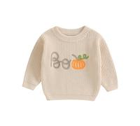 Bébé Unisexe Pumpkin Pull Halloween Manches Longues Col Rond Citrouille Lettre De Broderie Pull En Tricot Bébé Sweat-shirt Halloween Fantôme Boo Pumpkin Pull En Tricot (Beige-D, 12-18 Months)