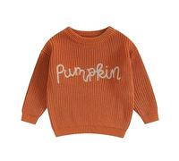 Bébé Unisexe Pumpkin Pull Halloween Manches Longues Col Rond Citrouille Lettre De Broderie Pull En Tricot Bébé Sweat-shirt Halloween Fantôme Boo Pumpkin Pull En Tricot (Orange-C, 12-18 Months)