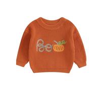 Bébé Unisexe Pumpkin Pull Halloween Manches Longues Col Rond Citrouille Lettre De Broderie Pull En Tricot Bébé Sweat-shirt Halloween Fantôme Boo Pumpkin Pull En Tricot (Orange-B, 12-18 Months)