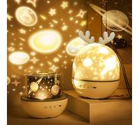 Bébé Veilleuse Projecteur, Led Enfant Lampe Musicale Et Lumineuse 360°Rotation,8 Chansons,6 Films De Projection, Étoiles Pour Chambre,Cadeaux,Anniversaire, Blanc