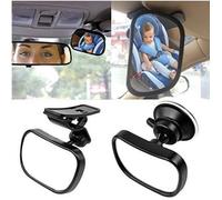 Bébé Vue Arrière Miroir 2 en 1 Retroviseur De Surveillance Réglable avec Ventouse et Clip Miroir de Voiture pour Bébé Noir