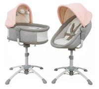 BEBE2LUXE 4 en 1 Multifonction Balancelle électrique, Berceau réglable, Chaise Haute et Transat (0-15 kg), Harnais 5 PTS, réglage Hauteur/Dossier, 6 Vitesses + Vibration, USB/MP3, télécommande (Rose)