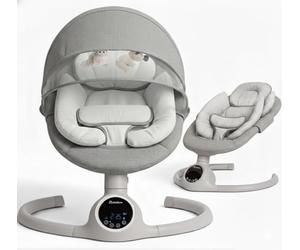 BEBE2LUXE Alpha : Balancelle bebe/Transat bebe électrique, écran tactile LED, telecommande, bluetooh, harnais de sécurité 5 points, jusqu'a 9kg (gris)