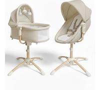 BEBE2LUXE Le 4 en 1 Multifonction : Balancelle Electrique, Berceau, Chaise Haute, Transat (Beige)