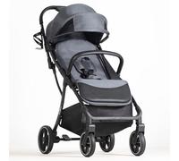 BEBE2LUXE Okto - Poussette canne ultra-compacte naissance-4 ans (0-22 kg), 6,9 kg, pliage d'une-main, position allongée, harnais 5 pts, canopy XXL (gris)