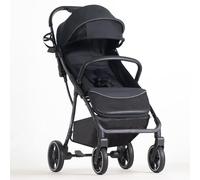 BEBE2LUXE Okto - Poussette canne ultra-compacte naissance-4 ans (0-22 kg), 6,9 kg, pliage d'une-main, position allongée, harnais 5 pts, canopy XXL (noir)
