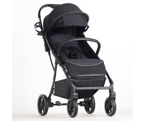 BEBE2LUXE Okto - Poussette canne ultra-compacte naissance-4 ans (0-22 kg), 6,9 kg, pliage d'une-main, position allongée, harnais 5 pts, canopy XXL (noir)
