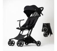 BEBE2LUXE PIKO - Poussette canne ultra-compacte cabine avion, 4,9 kg, harnais 5 pts, pliage deux-étapes, 6 mois à 22 kg - Noir