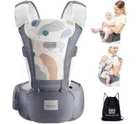 Bebear Porte bébé,Bebamour Porte bébé Ergonomique avec Siège à Hanche/Pur Coton Léger et Respirant/Multiposition, Baby Carrier for 0-36Months (3D Air Grey with Designed)