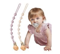 BebeCalin Attache Tetine en Silicone, lot de 2 Attaches Tétine pour Bébés Garçons et Filles, Pacifier Clip Chain, Garde la Tétine Propre, Douce et Flexible (Violet + Blanc Cassé) DL13H80
