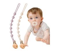 BebeCalin Attache Tetine en Silicone, lot de 2 Attaches Tétine pour Bébés Garçons et Filles, Pacifier Clip Chain, Garde la Tétine Propre, Douce et Flexible (Violet + Blanc Cassé) DL13H80