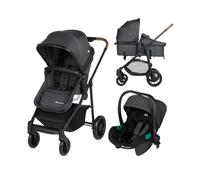 Bebeconfort Haze Trio, Poussette 3 en 1, 0-4 ans, 22 kg max, assise 2-en-1, poussette réversible et légère, siège auto bébé i-Size, pliage compact, panier spacieux, Mineral Graphite