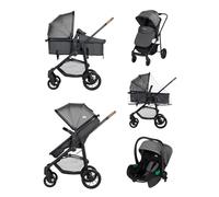 Bebeconfort Haze Trio, Poussette 3 en 1, 0-4 ans, 22 kg max, assise 2-en-1, poussette réversible et légère, siège auto bébé i-Size, pliage compact, panier spacieux, Tinted Stone