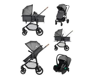 Bebeconfort Haze Trio, Poussette 3 en 1, 0-4 ans, 22 kg max, assise 2-en-1, poussette réversible et légère, siège auto bébé i-Size, pliage compact, panier spacieux, Tinted Stone