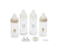 Bebeconfort Kit Biberons Anti Colique Physio Air Grow-with-Me, 0+ mois, Comprend 4 Biberons Nouveau-né, 3 Tailles de Tétines, Sucette de Forme Physiologique, Conception phosphorescente