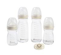 Lot de Biberons en Verre Bebeconfort Physio Air Care, Biberon en Verre Anti Colique, 0+ mois, Comprend 4 Biberons Nouveau-né et une Sucette, Sucette de Forme Physiologique et Tétines en Silicone