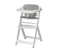Bebeconfort Timba Chaise Haute + Coussin, 110 kg, White + Gray Mist | Chaise Haute Évolutive, 6 Mois-99 Ans, Plateau Amovible, Assise et Repose-Pieds Réglables, Compatible avec Timba Baby