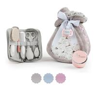BebeDeParis Cadeau de Naissance | Gâteau de Couches accompagné d'une Couverture Grise Personnalisée (Rosa, Set avec Trousse de Bain)